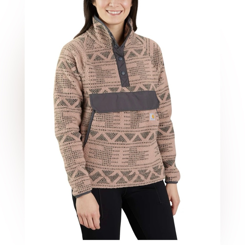 Carhart Women’s Relaxed Fit Fleece Pullover - Warm Taupe Geometric - Size Medium
